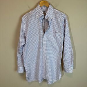 Ben‎ Silver Blue Red Grid Button Down Shirt Mens 15 32 EUC